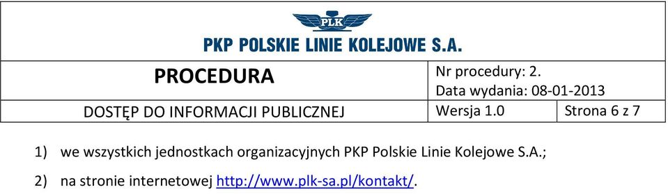 organizacyjnych PKP Polskie Linie Kolejowe S.A.