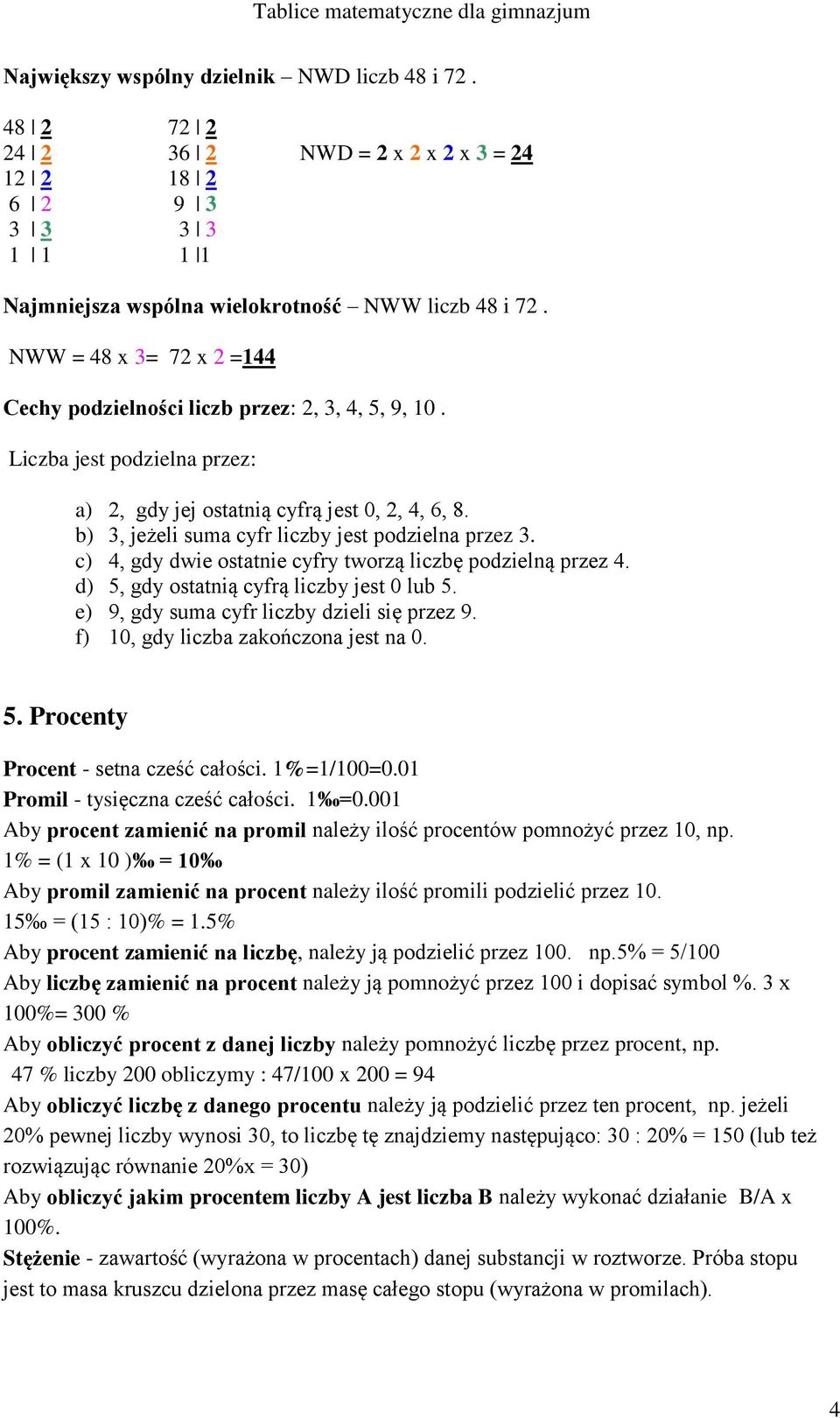 b) 3, jeżeli suma cyfr liczby jest podzielna przez 3. c) 4, gdy dwie ostatnie cyfry tworzą liczbę podzielną przez 4. d) 5, gdy ostatnią cyfrą liczby jest 0 lub 5.