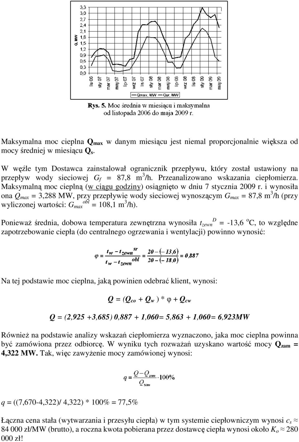 Maksymalną moc cieplną (w ciągu godziny) osiągnięto w dniu 7 stycznia 2009 r.