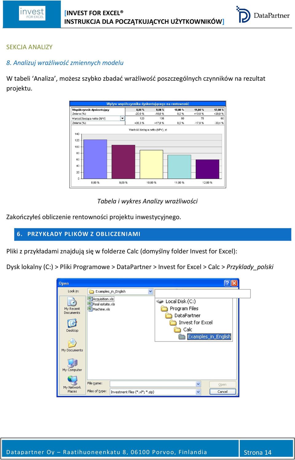 projektu. Tabela i wykres Analizy wrażliwości Zakończyłeś obliczenie rentowności projektu inwestycyjnego. 6.