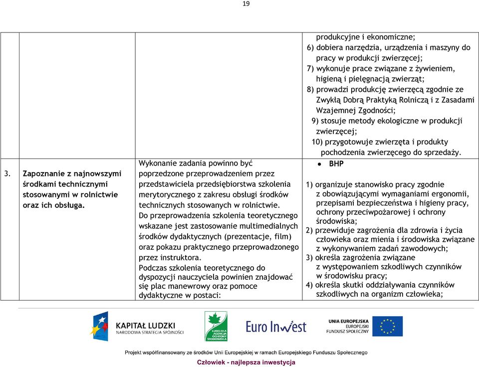 Do przeprowadzenia szkolenia teoretycznego wskazane jest zastosowanie multimedialnych środków dydaktycznych (prezentacje, film) oraz pokazu praktycznego przeprowadzonego przez instruktora.