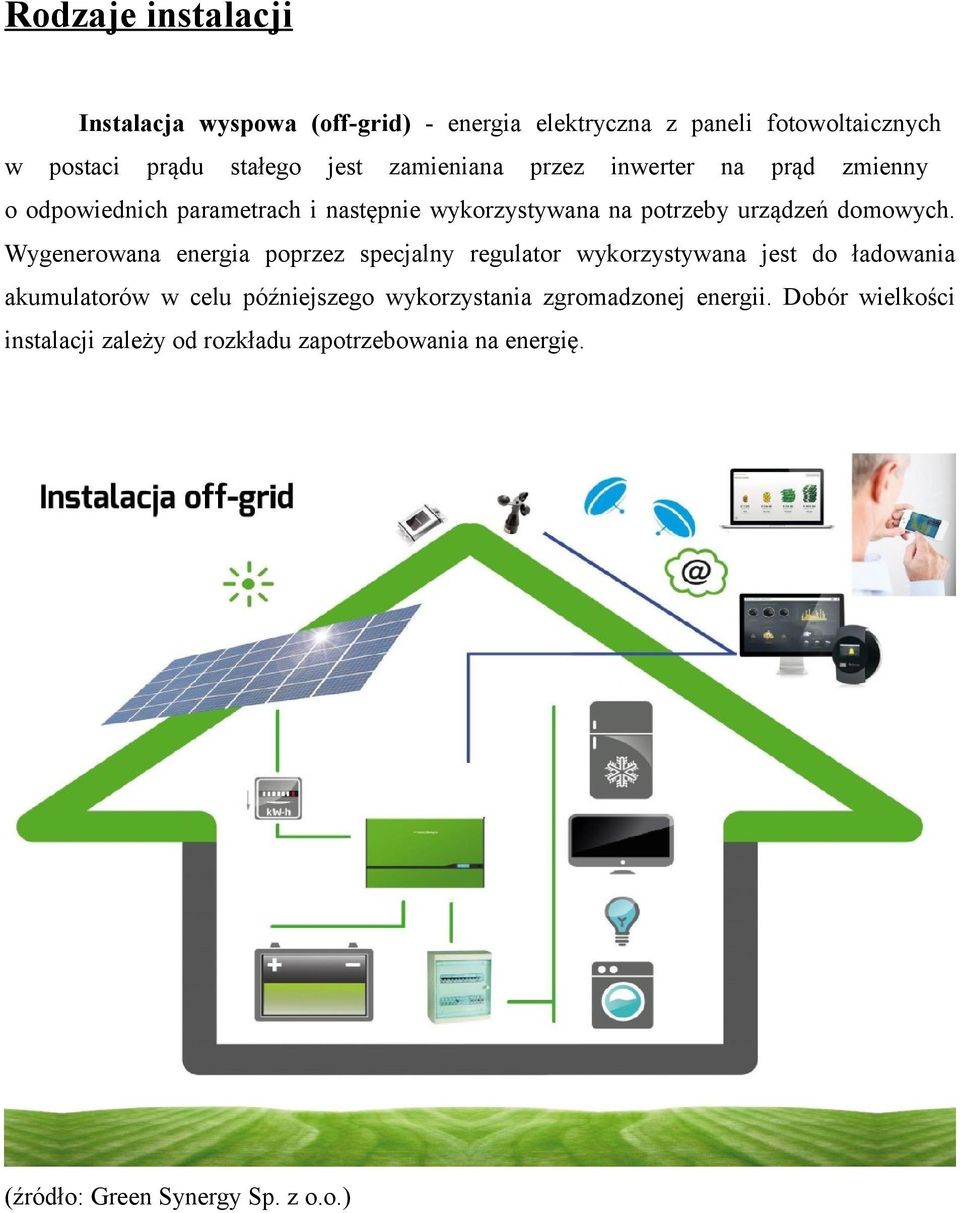 Wygenerowana energia poprzez specjalny regulator wykorzystywana jest do ładowania akumulatorów w celu późniejszego