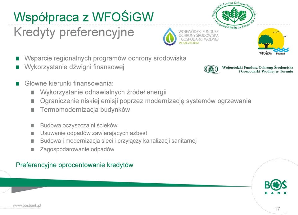 modernizację systemów ogrzewania Termomodernizacja budynków Budowa oczyszczalni ścieków Usuwanie odpadów zawierających