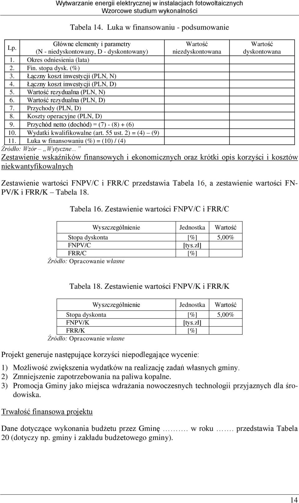 (%) 3. Łączny koszt inwestycji (PLN, N) 4. Łączny koszt inwestycji (PLN, D) 5. Wartość rezydualna (PLN, N) 6. Wartość rezydualna (PLN, D) 7. Przychody (PLN, D) 8. Koszty operacyjne (PLN, D) 9.