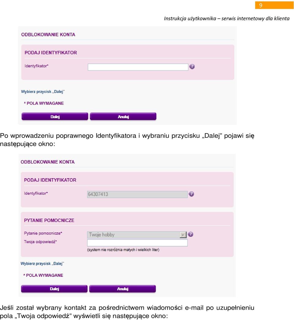 wybrany kontakt za pośrednictwem wiadomości e-mail po