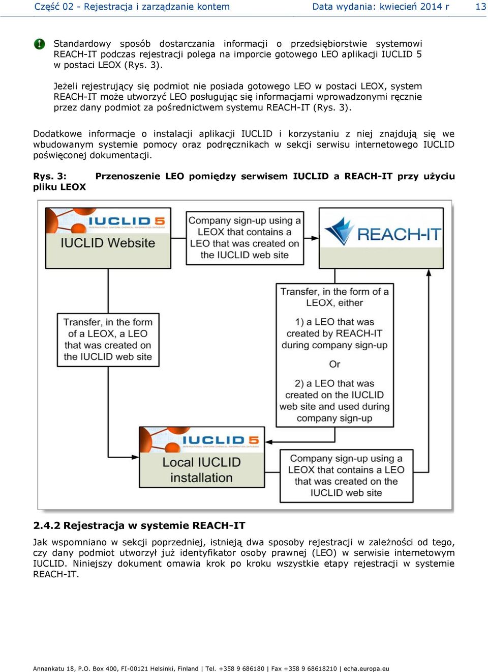 Jeżeli rejestrujący się podmiot nie posiada gotowego LEO w postaci LEOX, system REACH-IT może utworzyć LEO posługując się informacjami wprowadzonymi ręcznie przez dany podmiot za pośrednictwem