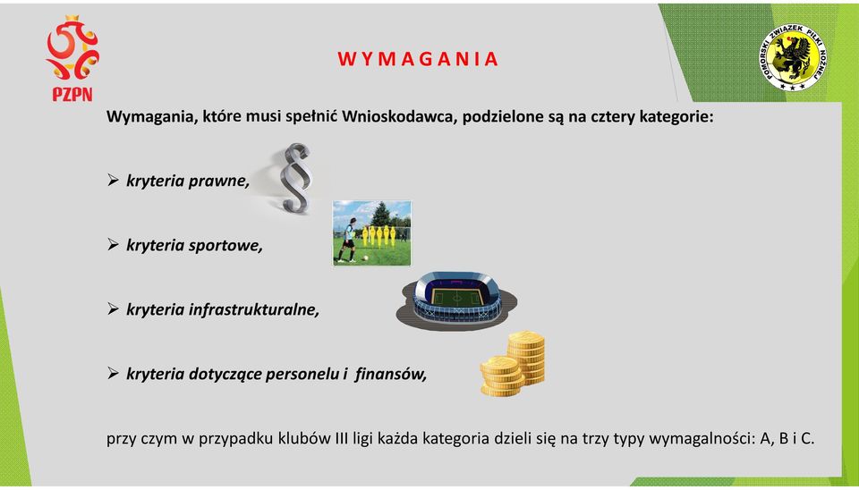 infrastrukturalne, kryteria dotyczące personelu i finansów, przy czym w