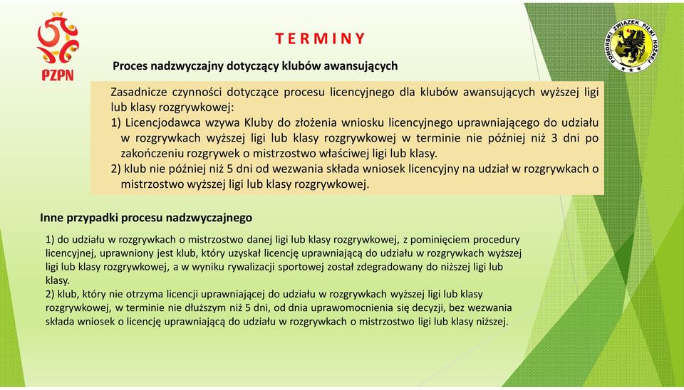 ligi lub klasy. 2) klub nie później niż 5 dni od wezwania składa wniosek licencyjny na udział w rozgrywkach o mistrzostwo wyższej ligi lub klasy rozgrywkowej.