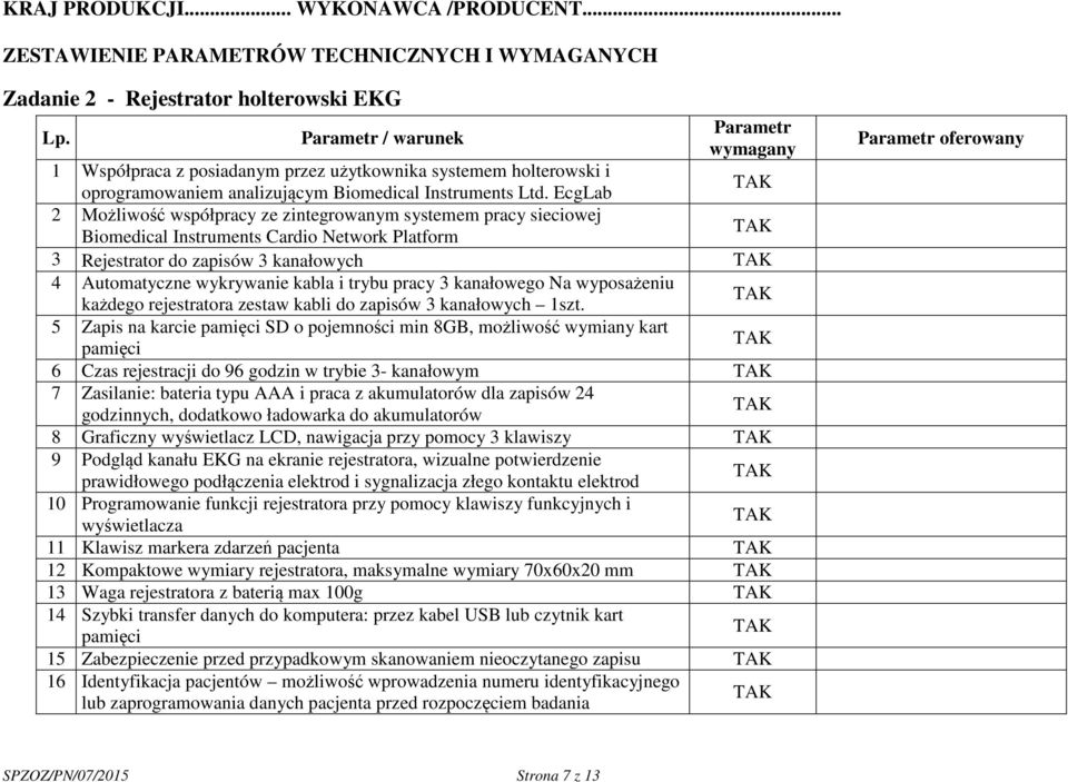 EcgLab 2 Możliwość współpracy ze zintegrowanym systemem pracy sieciowej Biomedical Instruments Cardio Network Platform 3 Rejestrator do zapisów 3 kanałowych 4 Automatyczne wykrywanie kabla i trybu