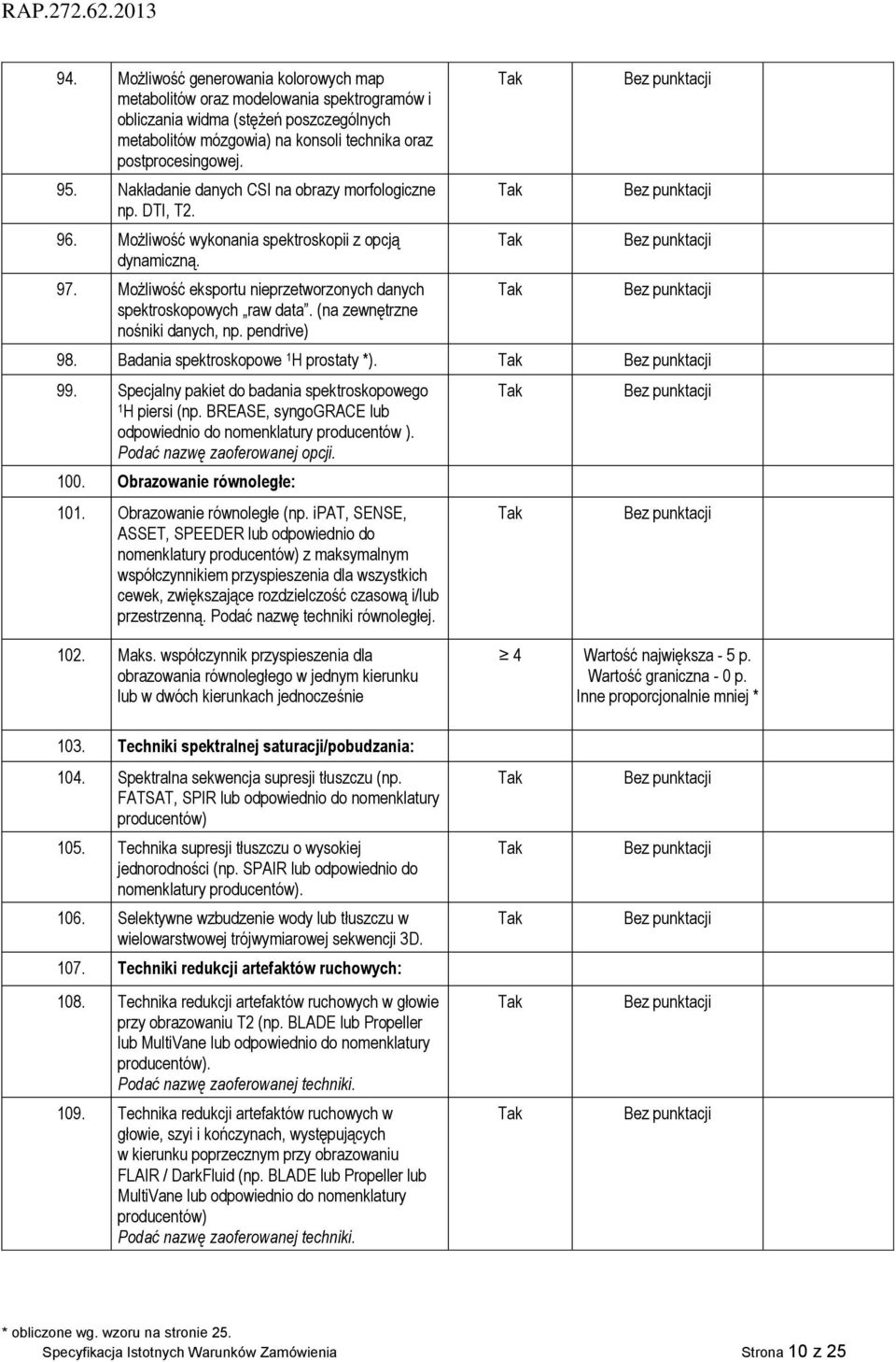 (na zewnętrzne nośniki danych, np. pendrive) 98. Badania spektroskopowe 1 H prostaty *). 99. Specjalny pakiet do badania spektroskopowego 1 H piersi (np.