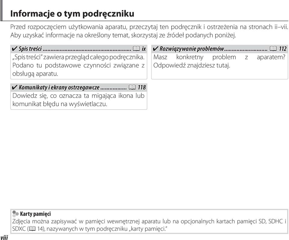 Podano tu podstawowe czynności związane z obsługą aparatu. Rozwiązywanie problemów... P 2 Masz konkretny problem z aparatem? Odpowiedź znajdziesz tutaj.