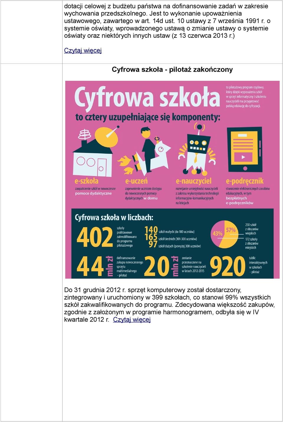 ) Czytaj więcej Cyfrowa szkoła - pilotaż zakończony Do 31 grudnia 2012 r.