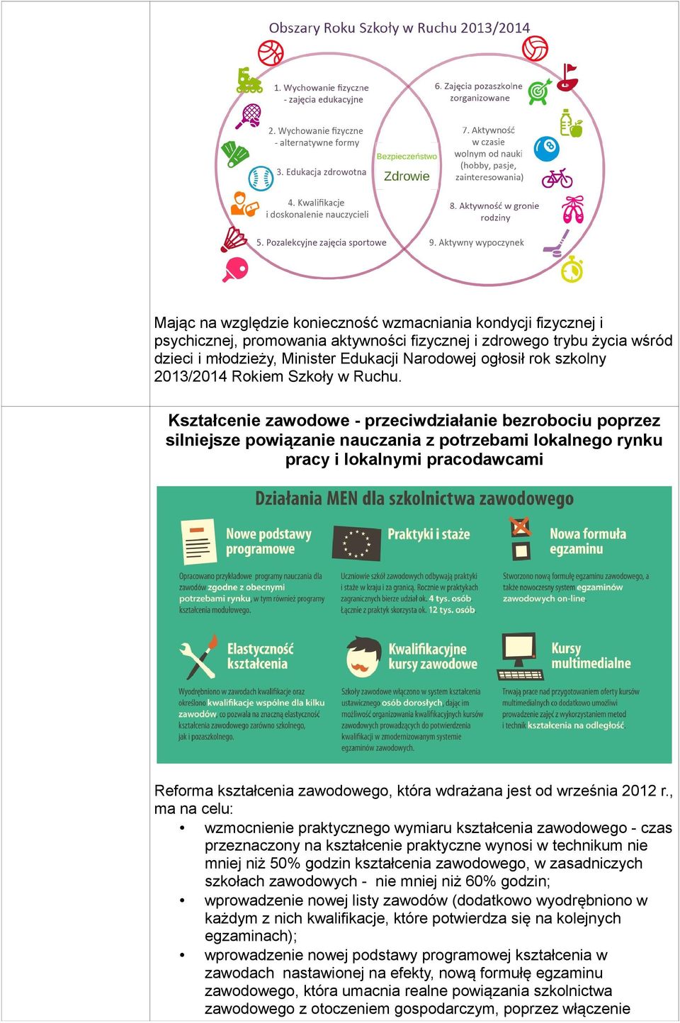 Kształcenie zawodowe - przeciwdziałanie bezrobociu poprzez silniejsze powiązanie nauczania z potrzebami lokalnego rynku pracy i lokalnymi pracodawcami Reforma kształcenia zawodowego, która wdrażana