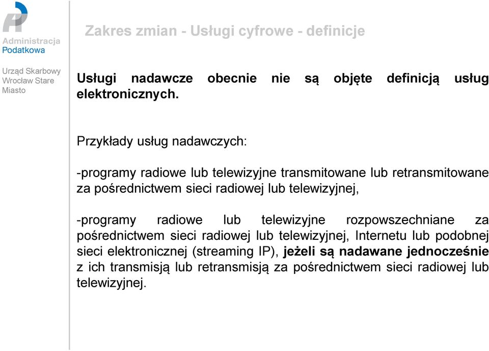 telewizyjnej, -programy radiowe lub telewizyjne rozpowszechniane za pośrednictwem sieci radiowej lub telewizyjnej, Internetu lub