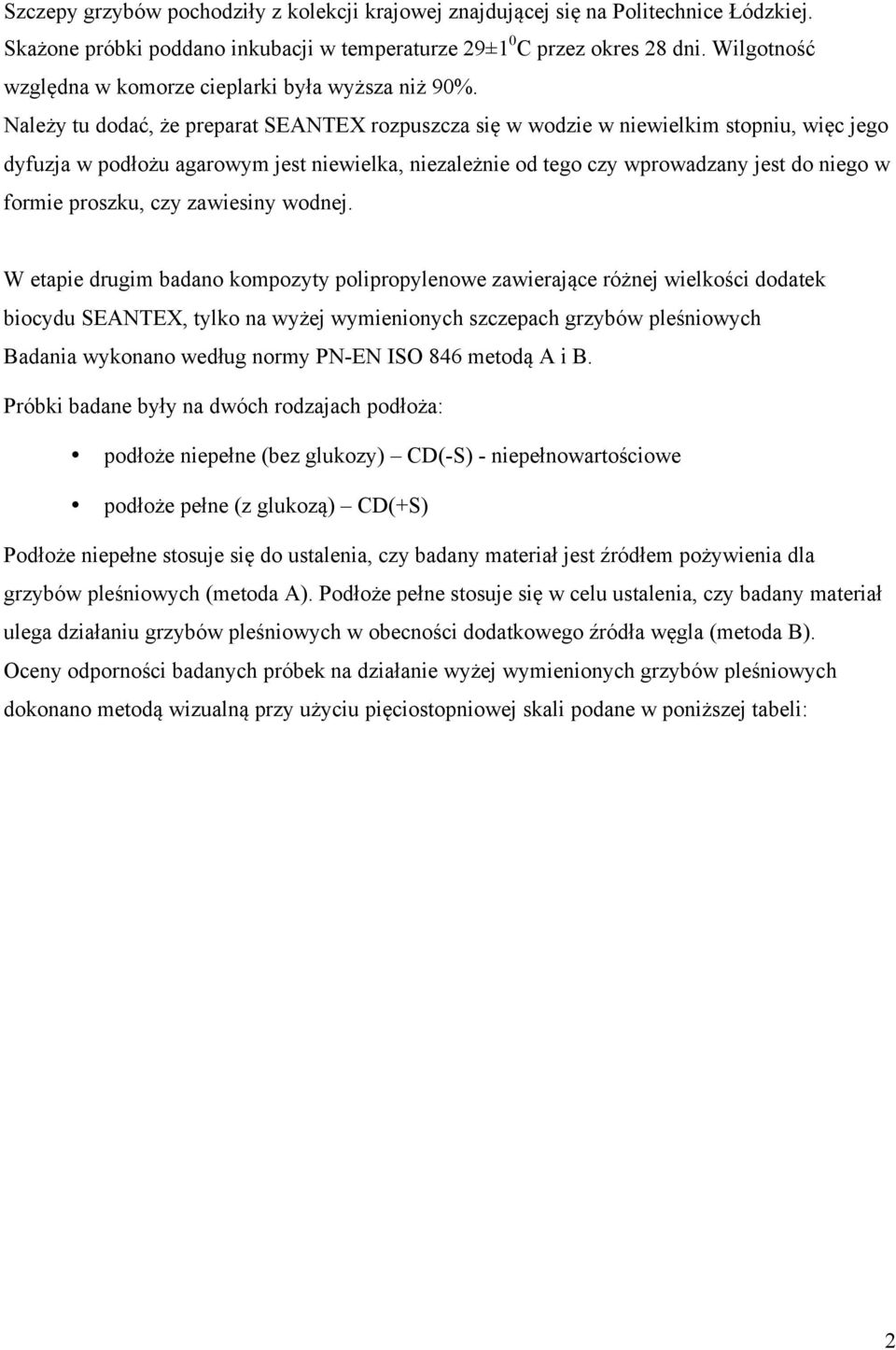 Należy tu dodać, że preparat SEANTEX rozpuszcza się w wodzie w niewielkim stopniu, więc jego dyfuzja w podłożu agarowym jest niewielka, niezależnie od tego czy wprowadzany jest do niego w formie