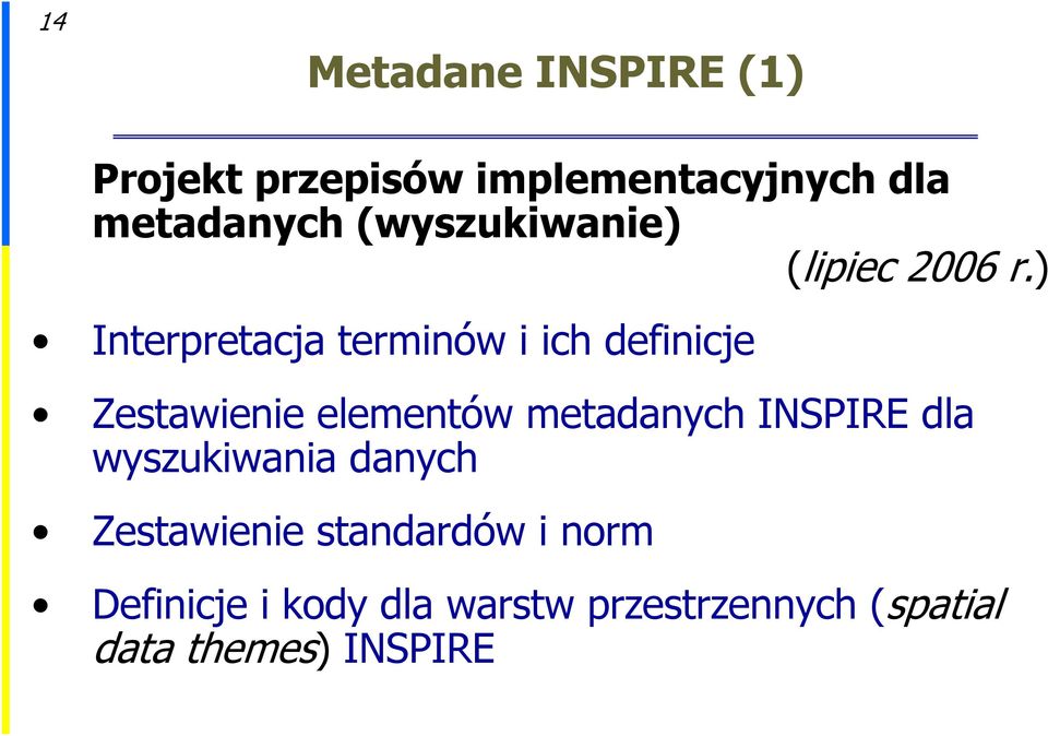 ) Interpretacja terminów i ich definicje Zestawienie elementów metadanych