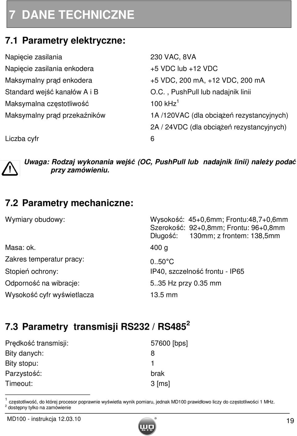 8VA Napięcie zasilania enkodera +5 VDC 