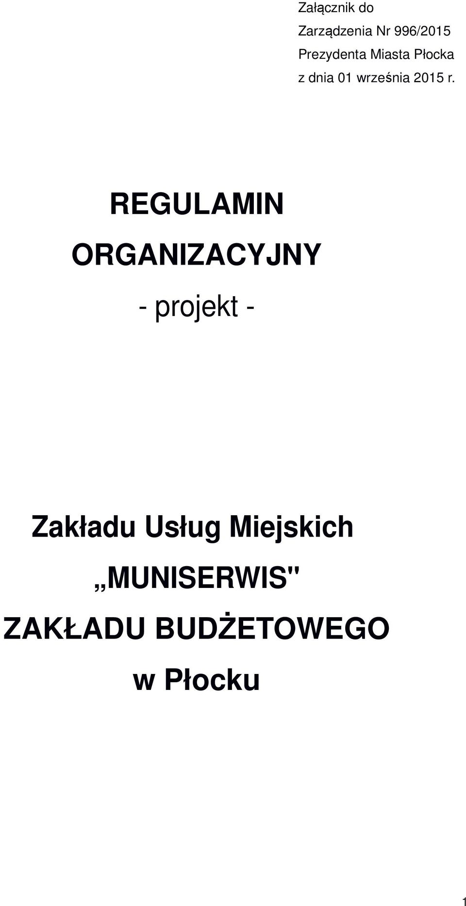 REGULAMIN ORGANIZACYJNY - projekt - Zakładu