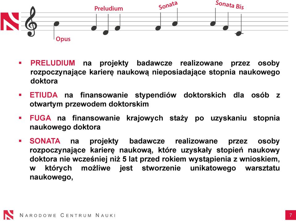 uzyskaniu stopnia naukowego doktora SONATA na projekty badawcze realizowane przez osoby rozpoczynające karierę naukową, które uzyskały stopień