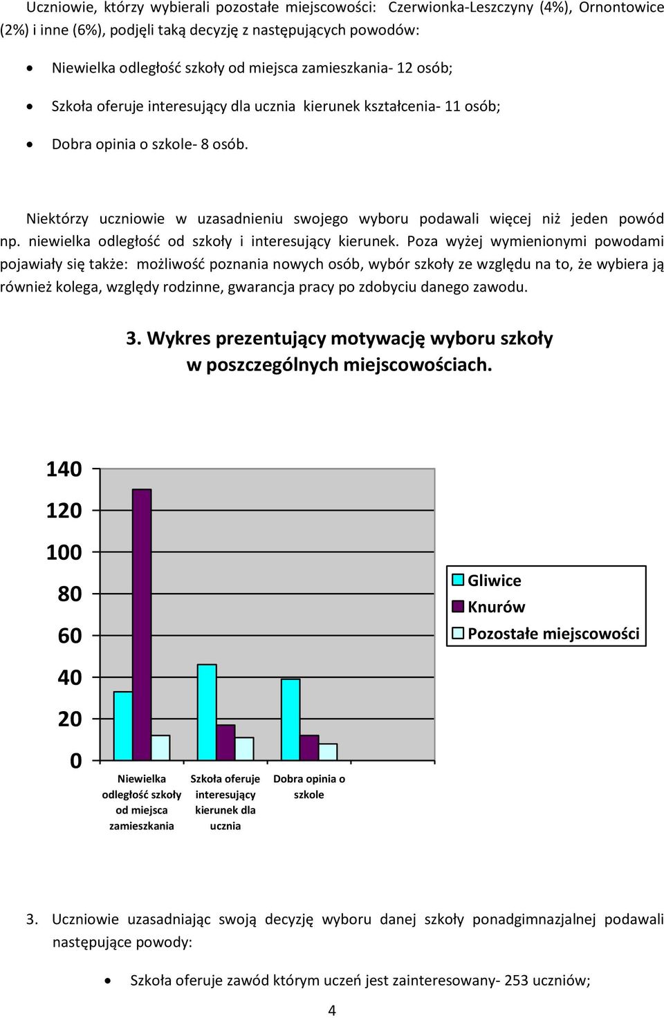 Niektórzy uczniowie w uzasadnieniu swojego wyboru podawali więcej niż jeden powód np. niewielka odległośd od szkoły i interesujący kierunek.