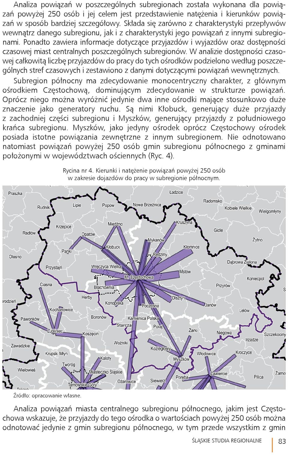 Ponadto zawiera informacje dotyczące przyjazdów i wyjazdów oraz dostępności czasowej miast centralnych poszczególnych subregionów.