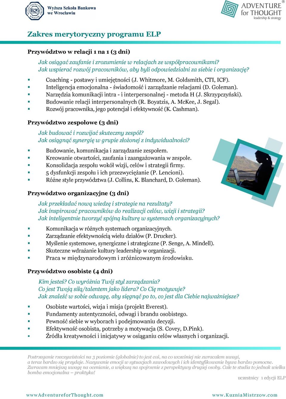 Inteligencja emocjonalna - świadomość i zarządzanie relacjami (D. Goleman). Narzędzia komunikacji intra - i interpersonalnej - metoda H (J. Skrzypczyński). Budowanie relacji interpersonalnych (R.