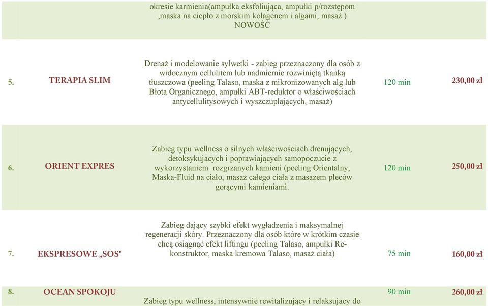 Organicznego, ampułki ABT-reduktor o właściwościach antycellulitysowych i wyszczuplających, masaż) 120 min 230,00 zł 6.