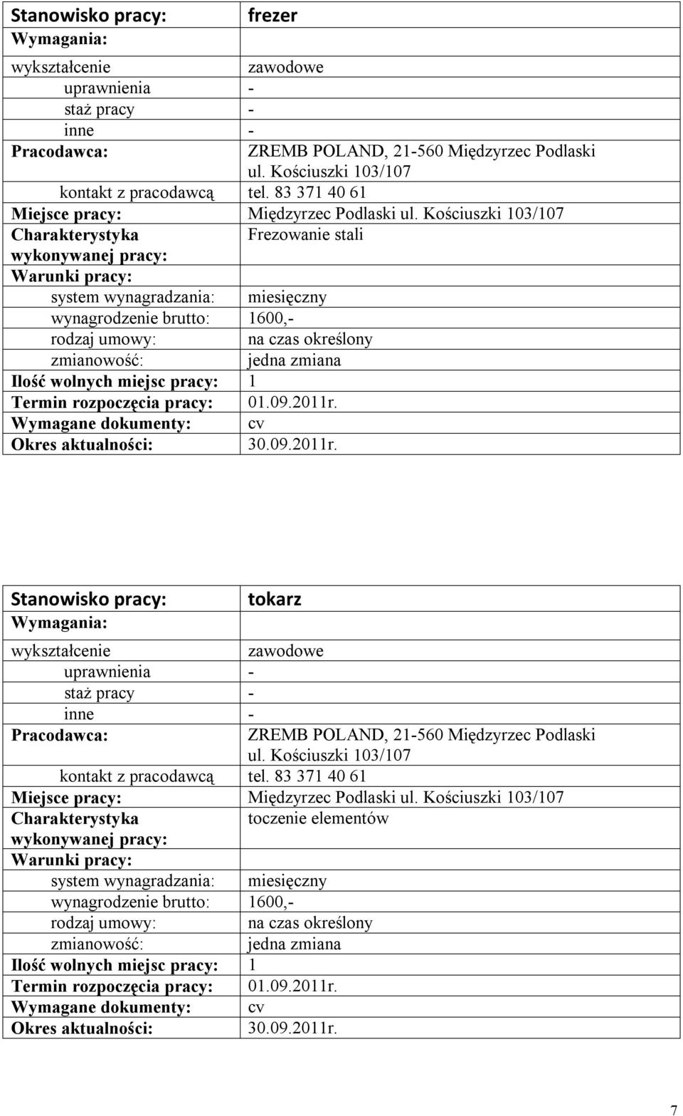 tokarz - - ZREMB POLAND, 21-560 Międzyrzec Podlaski ul. Kościuszki 103/107 tel. 83 371 40 61 Międzyrzec Podlaski ul.