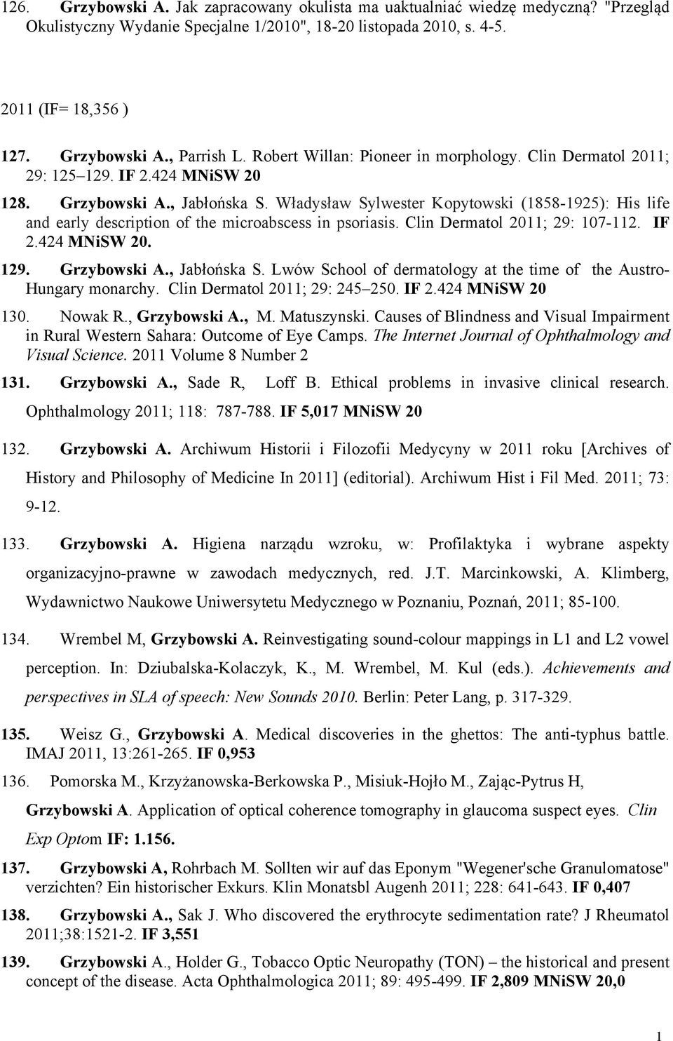 Władysław Sylwester Kopytowski (858-925): His life and early description of the microabscess in psoriasis. Clin Dermatol 20; 29: 07-2. IF 2.424 MNiSW 20. 29. Grzybowski A., Jabłońska S.