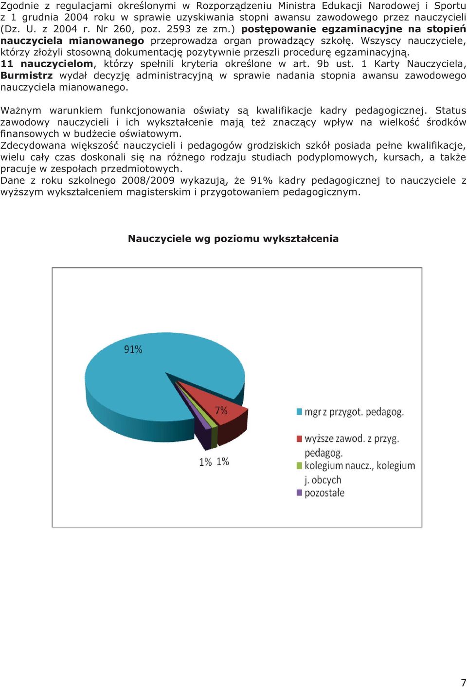 Wszyscy nauczyciele, którzy złożyli stosowną dokumentację pozytywnie przeszli procedurę egzaminacyjną. 11 nauczycielom, którzy spełnili kryteria określone w art. 9b ust.