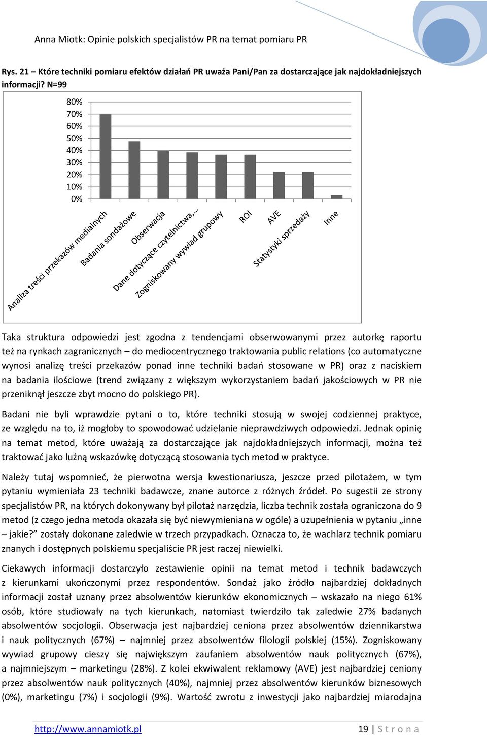 relations (co automatyczne wynosi analizę treści przekazów ponad inne techniki badań stosowane w PR) oraz z naciskiem na badania ilościowe (trend związany z większym wykorzystaniem badań jakościowych