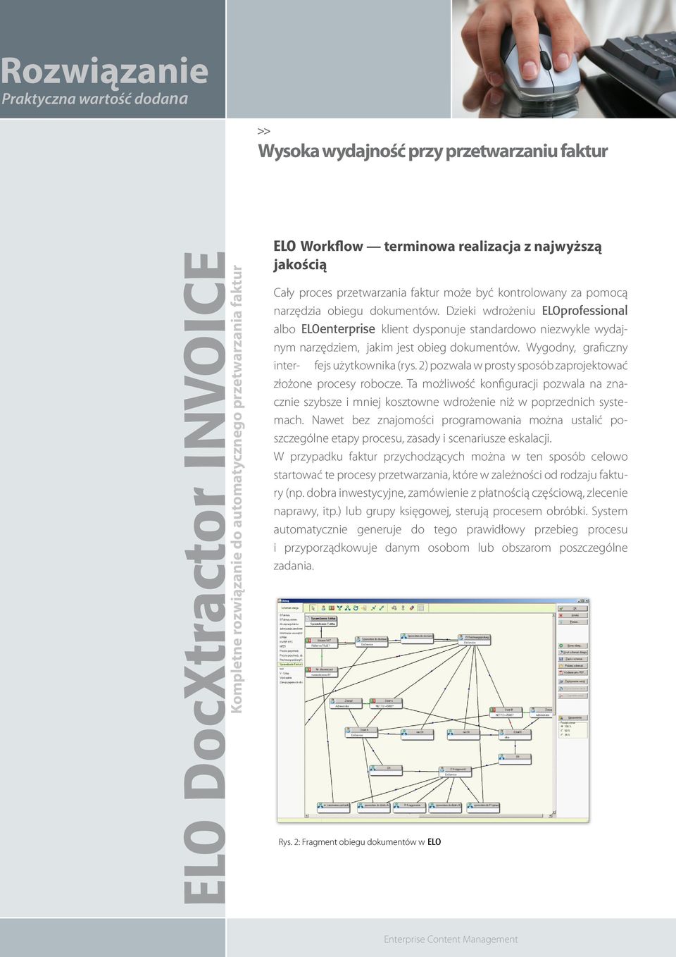 Dzieki wdrożeniu ELOprofessional albo ELOenterprise klient dysponuje standardowo niezwykle wydajnym narzędziem, jakim jest obieg dokumentów. Wygodny, graficzny inter- fejs użytkownika (rys.