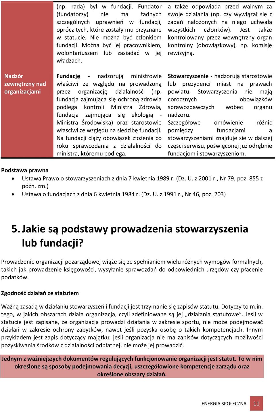 Fundację - nadzorują ministrowie właściwi ze względu na prowadzoną przez organizację działalność (np.