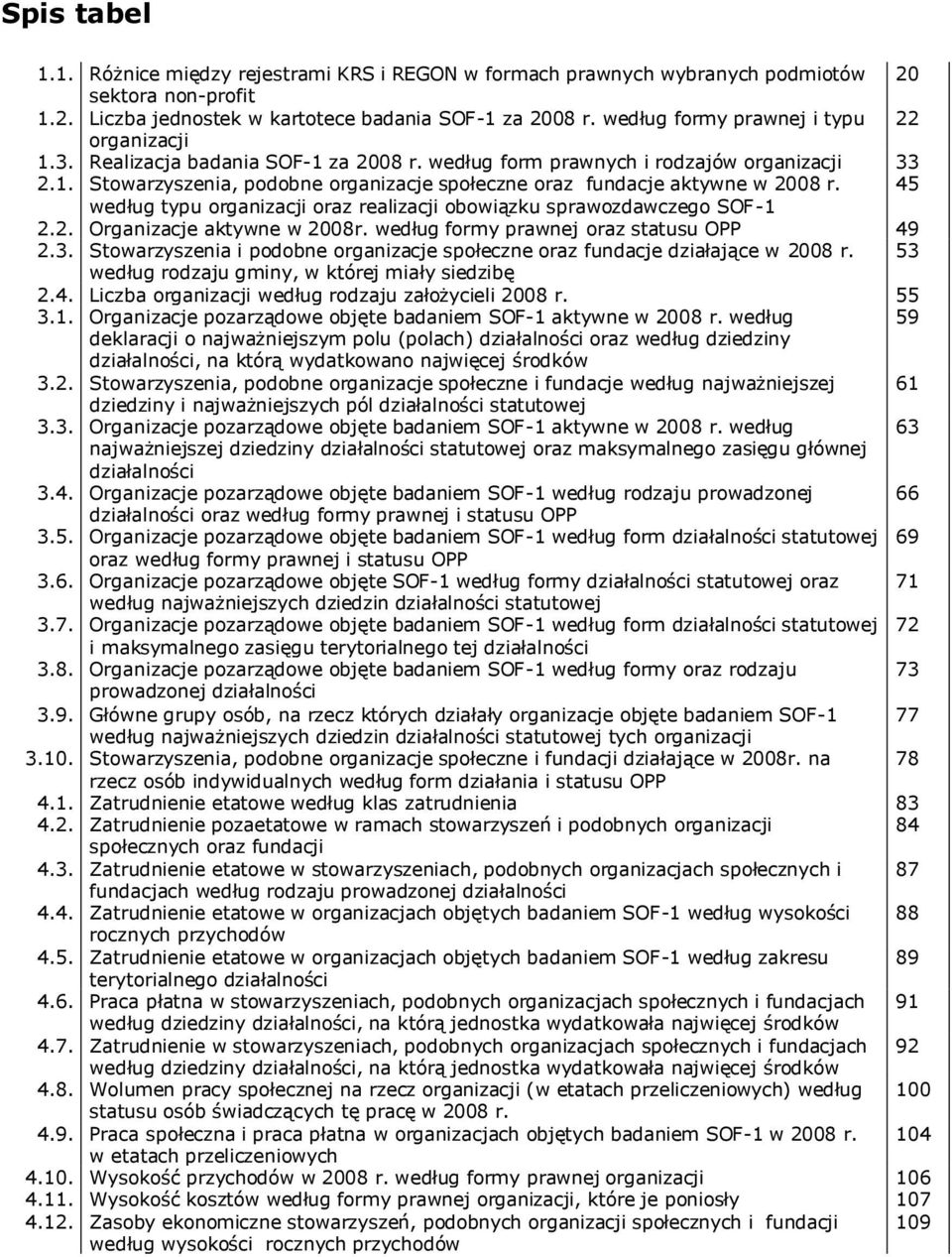 45 według typu organizacji oraz realizacji obowiązku sprawozdawczego SOF-1 2.2. Organizacje aktywne w 2008r. według formy prawnej oraz statusu OPP 49 2.3.