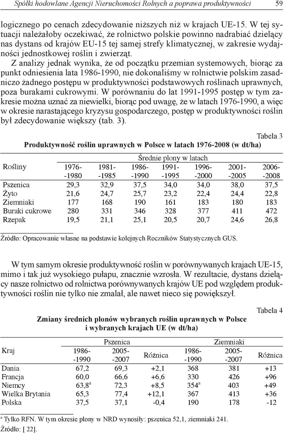 Z analizy jednak wynika, że od początku przemian systemowych, biorąc za punkt odniesienia lata 1986-1990, nie dokonaliśmy w rolnictwie polskim zasadniczo żadnego postępu w produktywności podstawowych