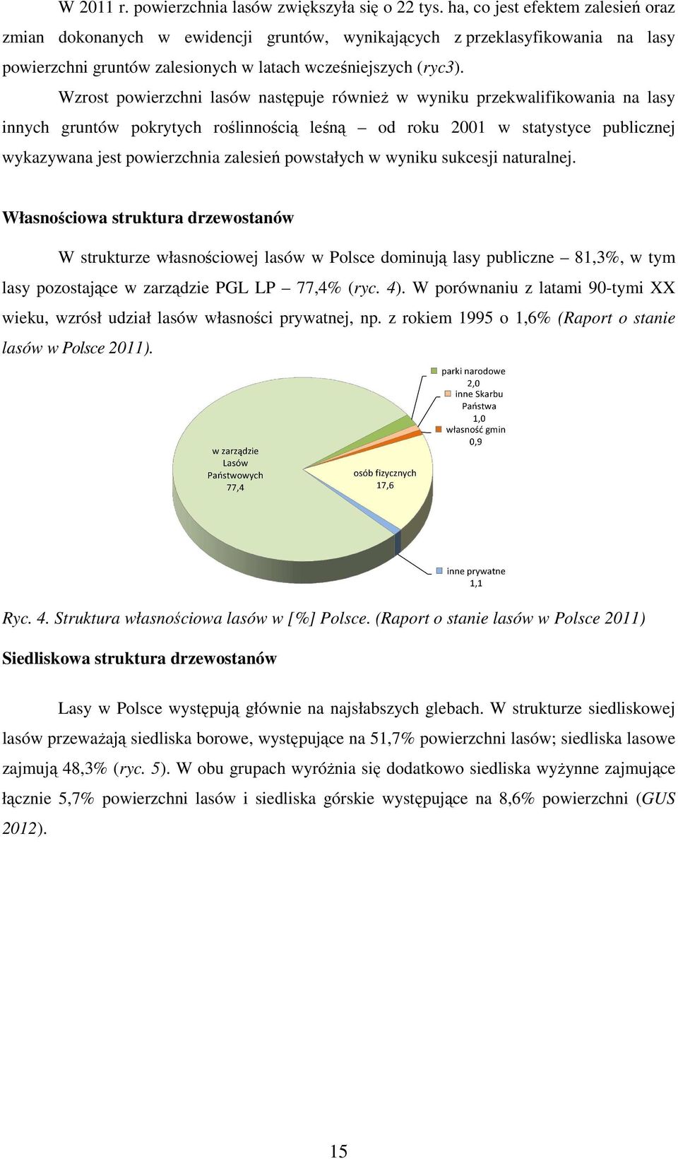 Wzrost powierzchni lasów następuje również w wyniku przekwalifikowania na lasy innych gruntów pokrytych roślinnością leśną od roku 2001 w statystyce publicznej wykazywana jest powierzchnia zalesień