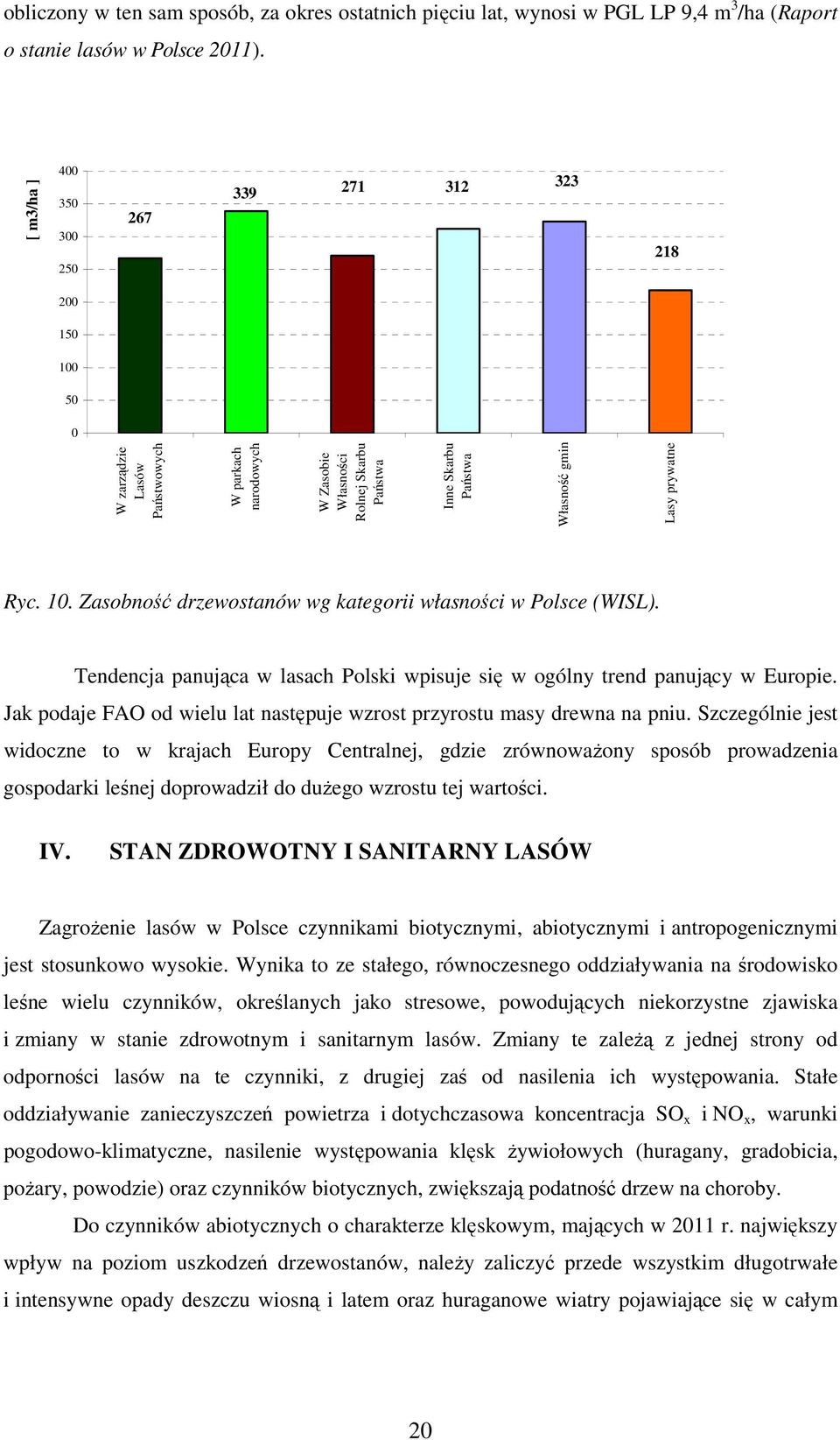 m3/ha ] Ryc. 10. Zasobność drzewostanów wg kategorii własności w Polsce (WISL). Tendencja panująca w lasach Polski wpisuje się w ogólny trend panujący w Europie.