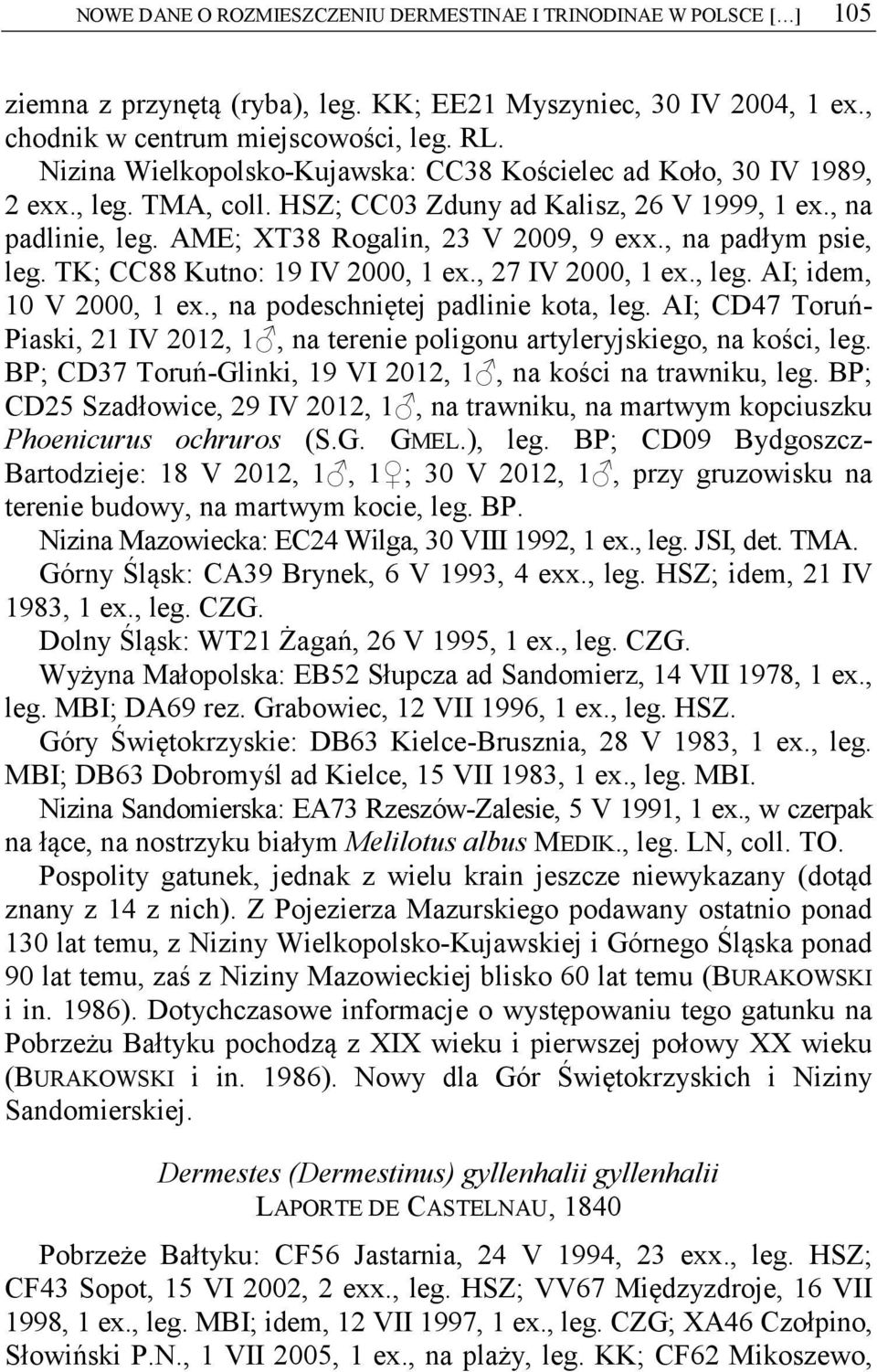 , na padłym psie, leg. TK; CC88 Kutno: 19 IV 2000, 1 ex., 27 IV 2000, 1 ex., leg. AI; idem, 10 V 2000, 1 ex., na podeschniętej padlinie kota, leg.