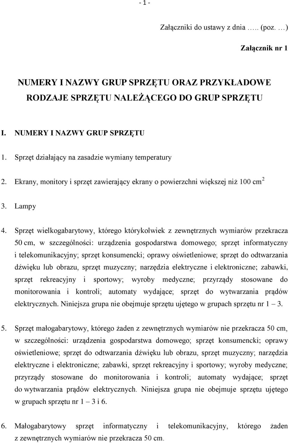 Sprzęt wielkogabarytowy, którego którykolwiek z zewnętrznych wymiarów przekracza 50 cm, w szczególności: urządzenia gospodarstwa domowego; sprzęt informatyczny i telekomunikacyjny; sprzęt