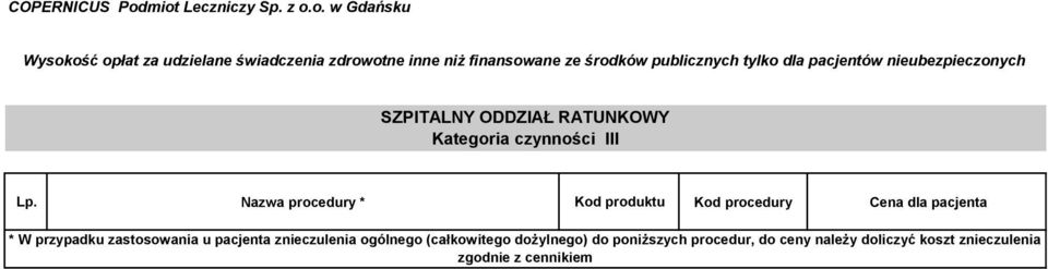 przypadku zastosowania u pacjenta znieczulenia ogólnego (całkowitego dożylnego)