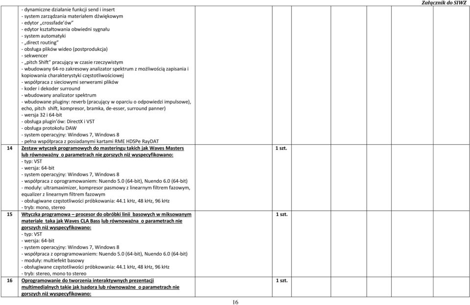 częstotliwościowej - współpraca z sieciowymi serwerami plików - koder i dekoder surround - wbudowany analizator spektrum - wbudowane pluginy: reverb (pracujący w oparciu o odpowiedzi impulsowe),