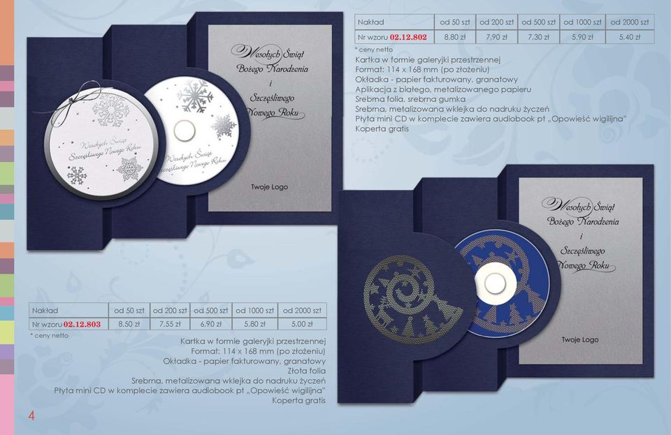 fakturowany, granatowy Aplikacja z białego, metalizowanego papieru Srebrna folia, srebrna gumka Płyta mini CD w komplecie zawiera audiobook pt