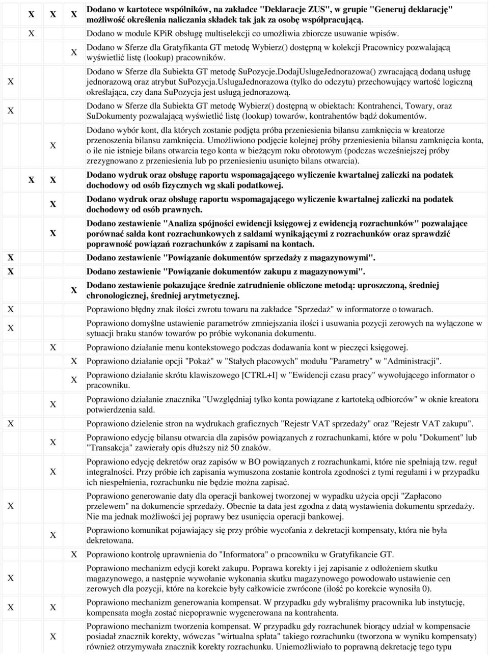 Dodano w Sferze dla Gratyfikanta GT metodę Wybierz() dostępną w kolekcji Pracownicy pozwalającą wyświetlić listę (lookup) pracowników. Dodano w Sferze dla Subiekta GT metodę SuPozycje.