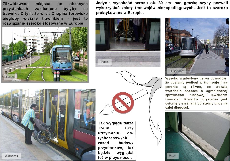 nad główką szyny pozwoli wykorzystać zalety tramwajów niskopodłogowych. Jest to szeroko praktykowane w Europie.