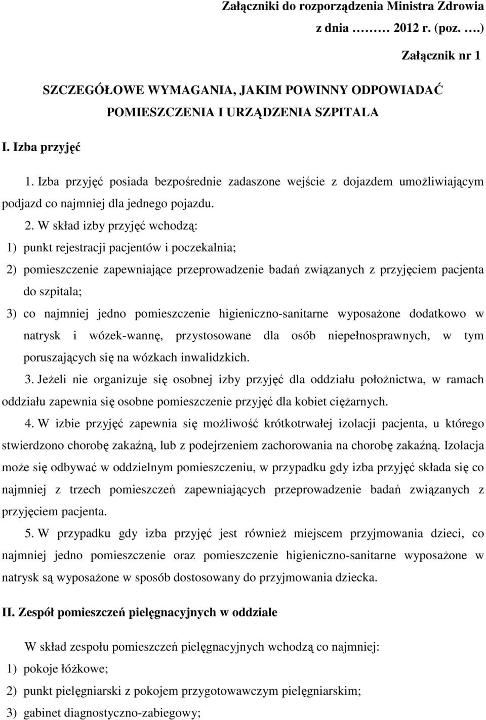 W skład izby przyjęć wchodzą: 1) punkt rejestracji pacjentów i poczekalnia; 2) pomieszczenie zapewniające przeprowadzenie badań związanych z przyjęciem pacjenta do szpitala; 3) co najmniej jedno