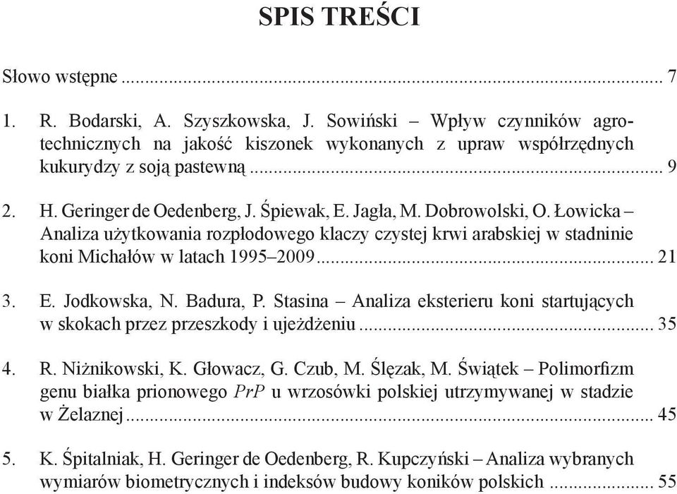 Badura, P. Stasina Analiza eksterieru koni startujących w skokach przez przeszkody i ujeżdżeniu... 35 4. R. Niżnikowski, K. Głowacz, G. Czub, M. Ślęzak, M.