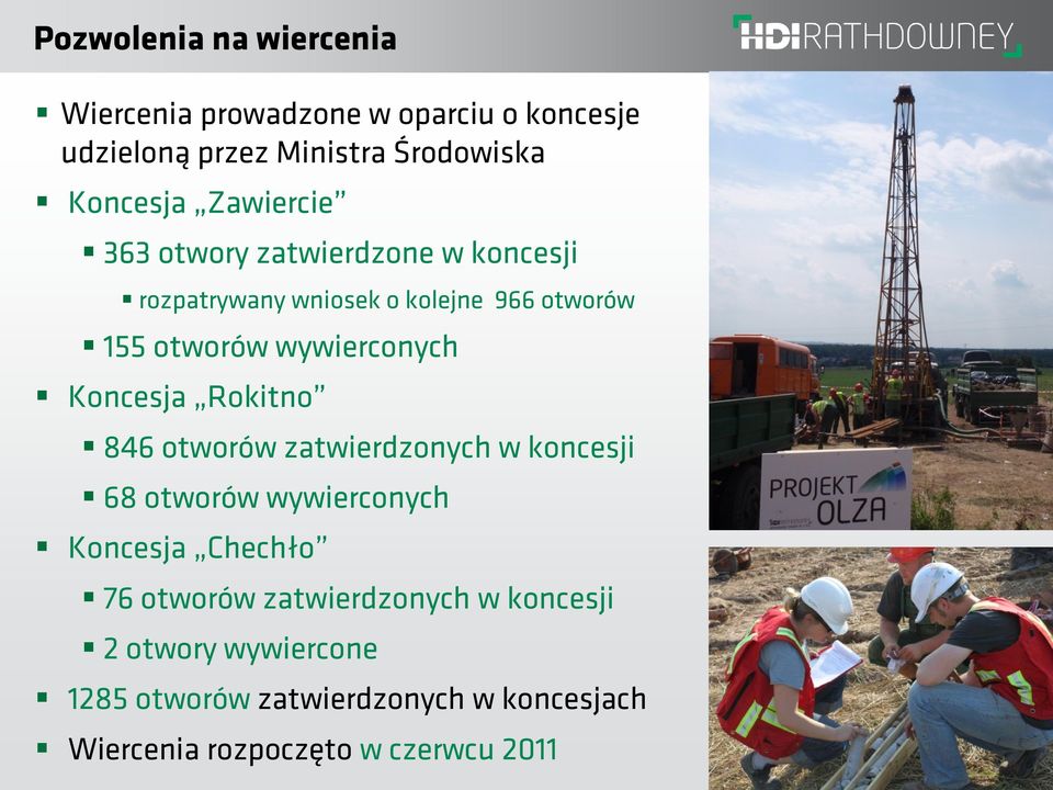 Koncesja Rokitno 846 otworów zatwierdzonych w koncesji 68 otworów wywierconych Koncesja Chechło 76 otworów