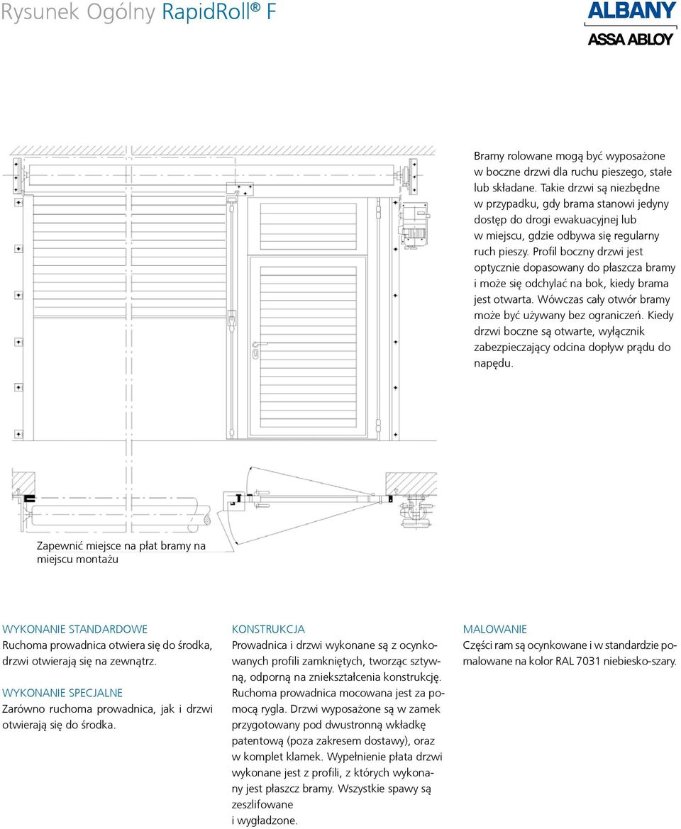 Profil boczny drzwi jest optycznie dopasowany do płaszcza bramy i może się odchylać na bok, kiedy brama jest otwarta. Wówczas cały otwór bramy może być używany bez ograniczeń.