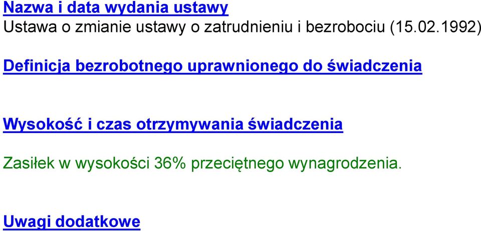 1992) Definicja bezrobotnego uprawnionego do świadczenia