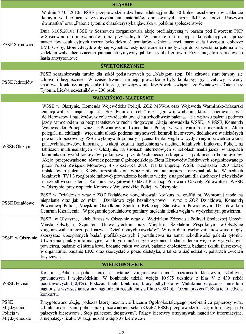 charakterystyka zjawiska w polskim społeczeństwie. Dnia 31.05.2010r. PSSE w Sosnowcu zorganizowała akcje profilaktyczną w pasażu pod Dworcem PKP w Sosnowcu dla mieszkańców oraz przyjezdnych.